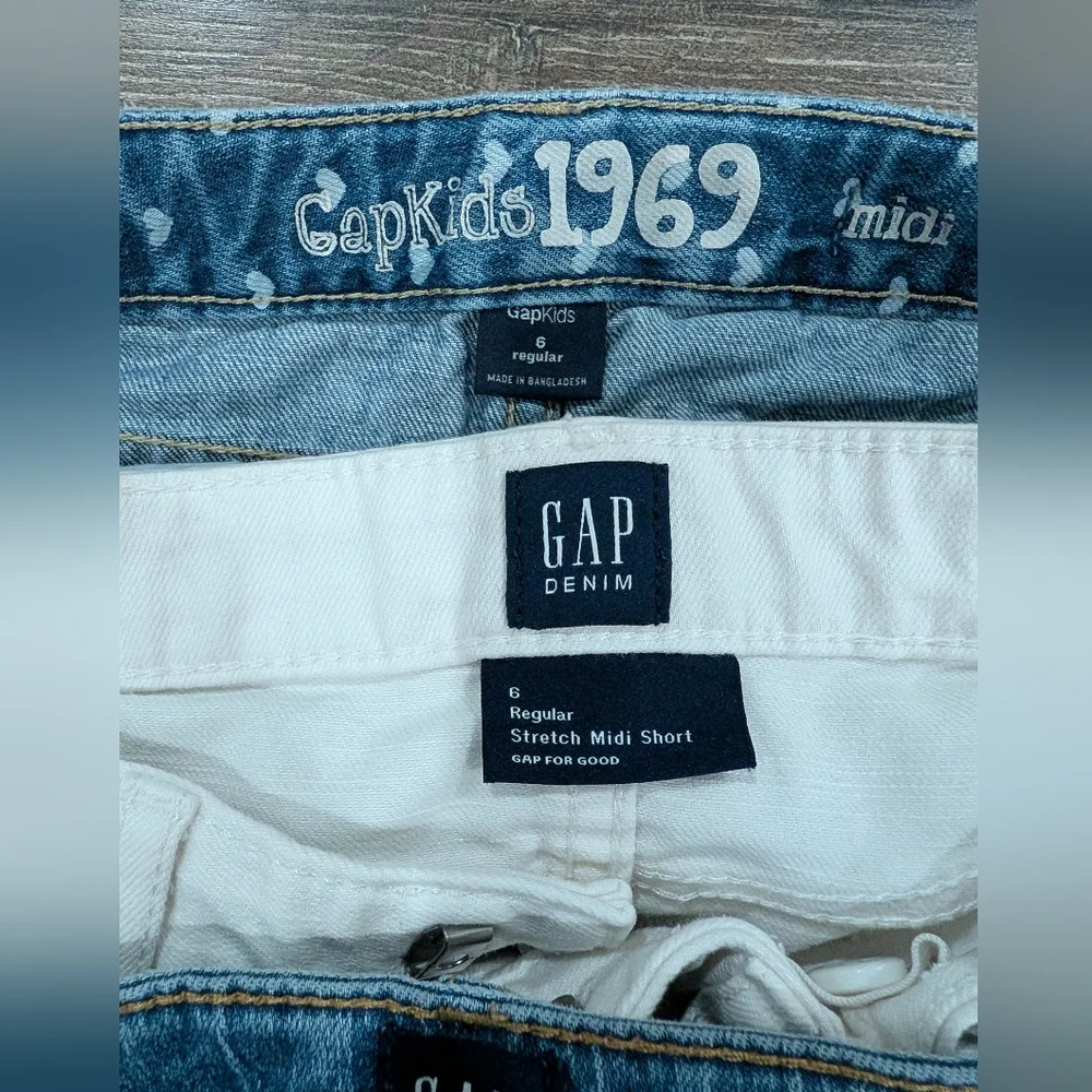 Gap Size 6 Midi Shorts Bundle Denim, Blue Jean White Pink Hearts Girls